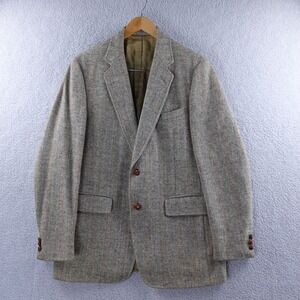 Harris Tweed Men's 42L Blazer Jacket Wool Herringbone Tan Brown